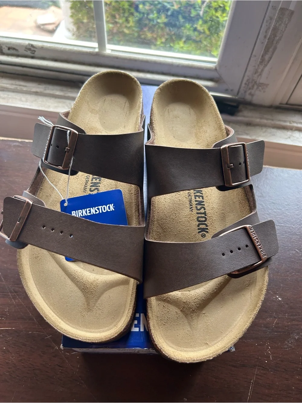 Birkenstock Arizona Two-Strap Sandals in Brown and Natural Cork